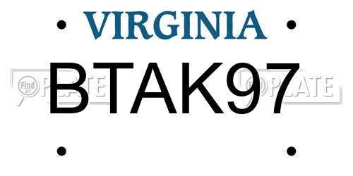 BTAK97 Virginia License Plate