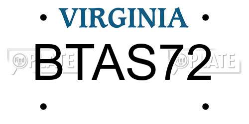 BTAS72 Virginia License Plate