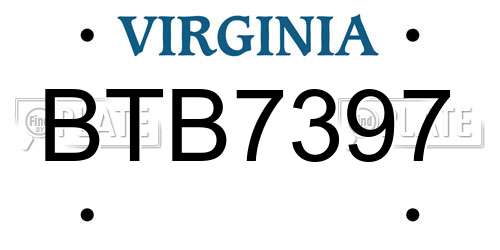 BTB7397 Virginia License Plate