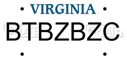 BTBZBZC Virginia License Plate