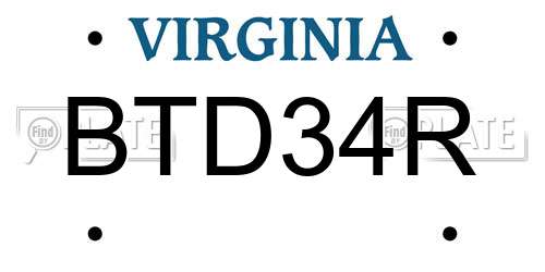BTD34R Virginia License Plate