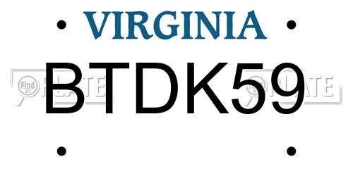 BTDK59 Virginia License Plate