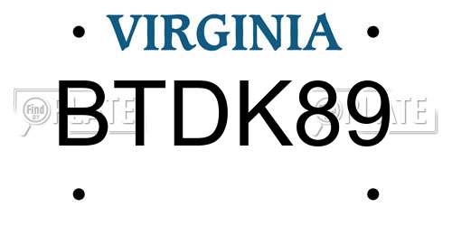 BTDK89 Virginia License Plate