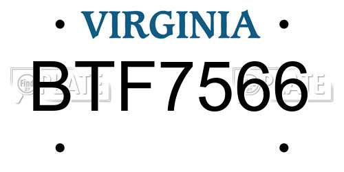 BTF7566 Virginia License Plate