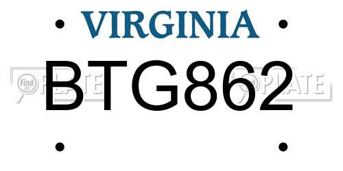 BTG862 Virginia License Plate