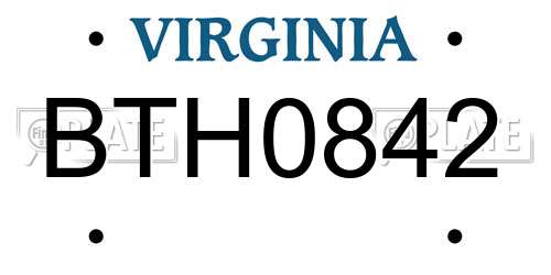 BTH0842 Virginia License Plate