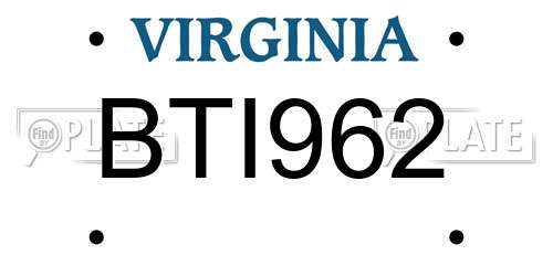 BTI962 Virginia License Plate