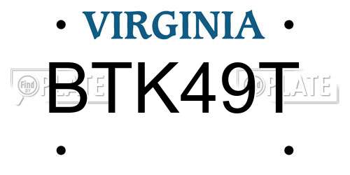 BTK49T Virginia License Plate