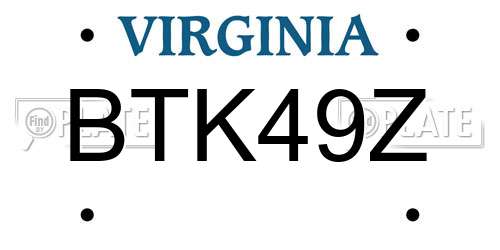BTK49Z Virginia License Plate