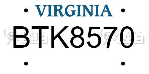 BTK8570 Virginia License Plate