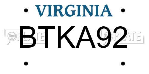 BTKA92 Virginia License Plate