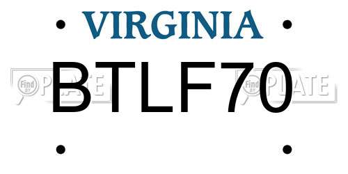BTLF70 Virginia License Plate