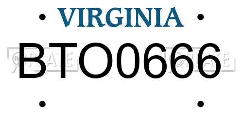 BTO0666 Virginia License Plate