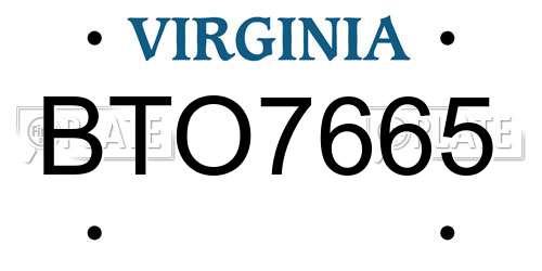 BTO7665 Virginia License Plate