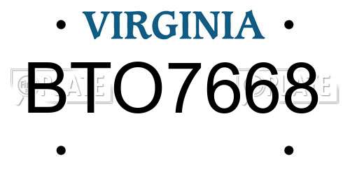 BTO7668 Virginia License Plate