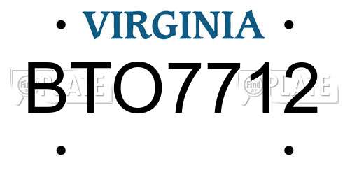 BTO7712 Virginia License Plate