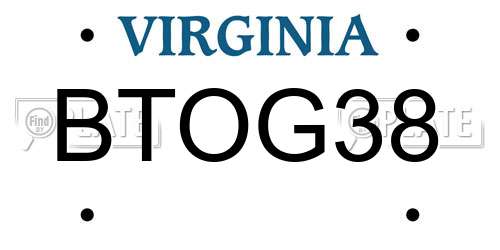 BTOG38 Virginia License Plate