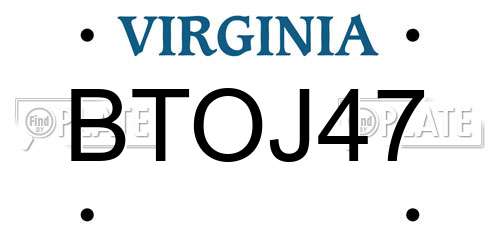 BTOJ47 Virginia License Plate