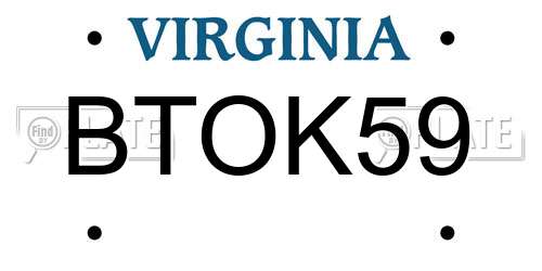 BTOK59 Virginia License Plate
