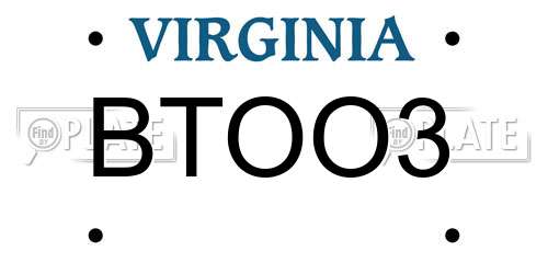BTOO3 Virginia License Plate