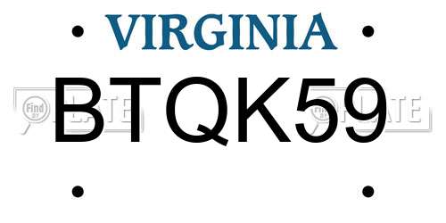 BTQK59 Virginia License Plate