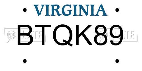 BTQK89 Virginia License Plate