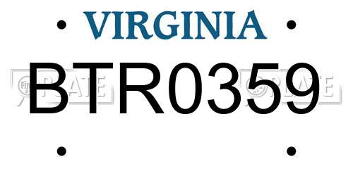 BTR0359 Virginia License Plate