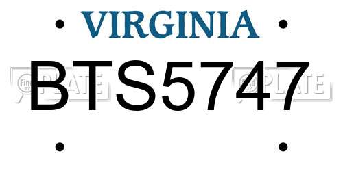 BTS5747 Virginia License Plate