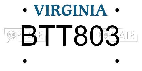 BTT803 Virginia License Plate