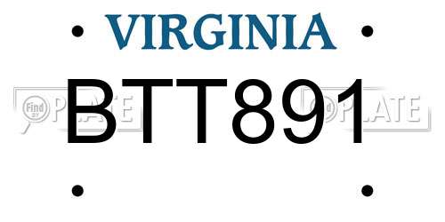 BTT891 Virginia License Plate