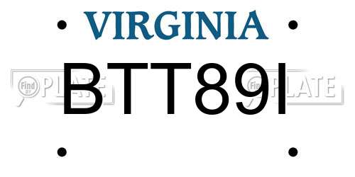 BTT89I Virginia License Plate