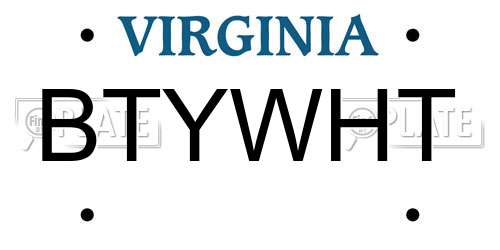 BTYWHT Virginia License Plate