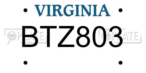 BTZ803 Virginia License Plate