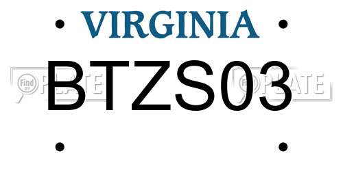 BTZS03 Virginia License Plate