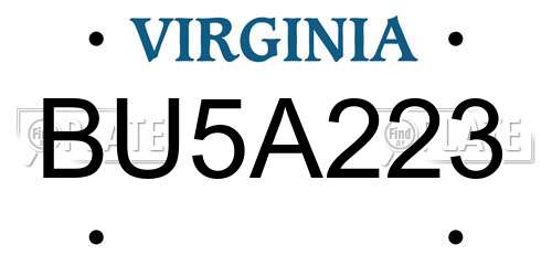 BU5A223 Virginia License Plate