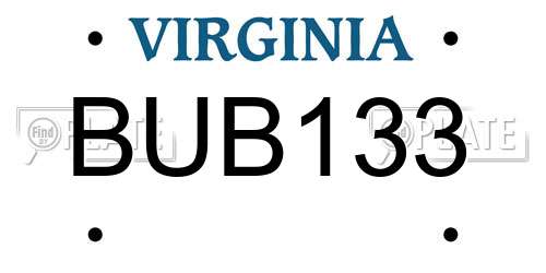 BUB133 Virginia License Plate