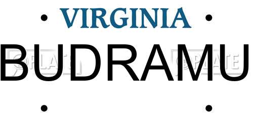 BUDRAMU Virginia License Plate