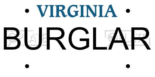 BURGLAR Virginia License Plate