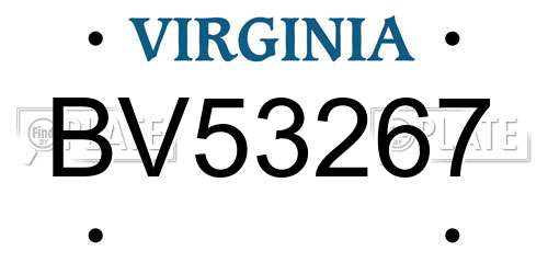 BV53267 Virginia License Plate