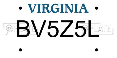 BV5Z5L Virginia License Plate