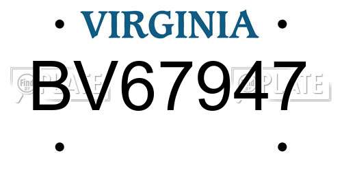 BV67947 Virginia License Plate