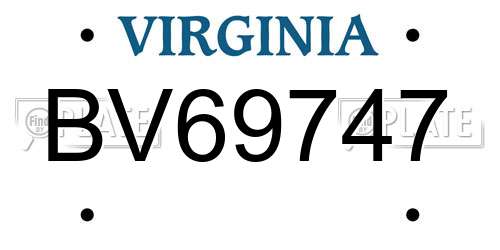 BV69747 Virginia License Plate
