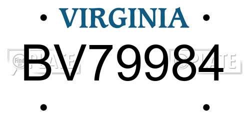 BV79984 Virginia License Plate