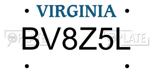 BV8Z5L Virginia License Plate