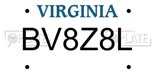BV8Z8L Virginia License Plate