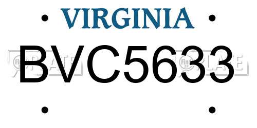 BVC5633 Virginia License Plate