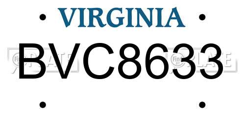 BVC8633 Virginia License Plate
