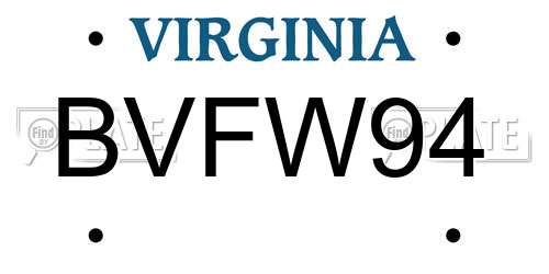BVFW94 Virginia License Plate