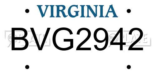 BVG2942 Virginia License Plate