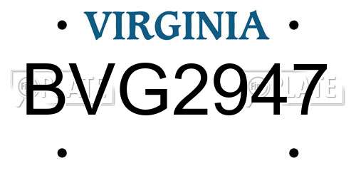 BVG2947 Virginia License Plate